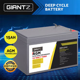 Giantz AGM Battery 12V 15Ah Deep Cycle Box Portable Solar Caravan Camping